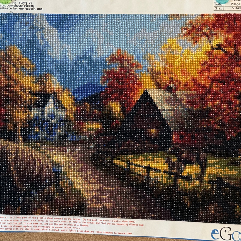 Completed Diamond Art titled Village Farm